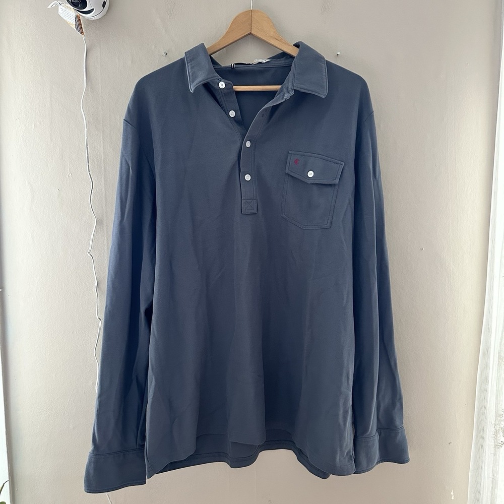 Criquet Mens Long Sleeve Players Polo Shirt Size XXL Gray Golf Preppy Rugby Knit